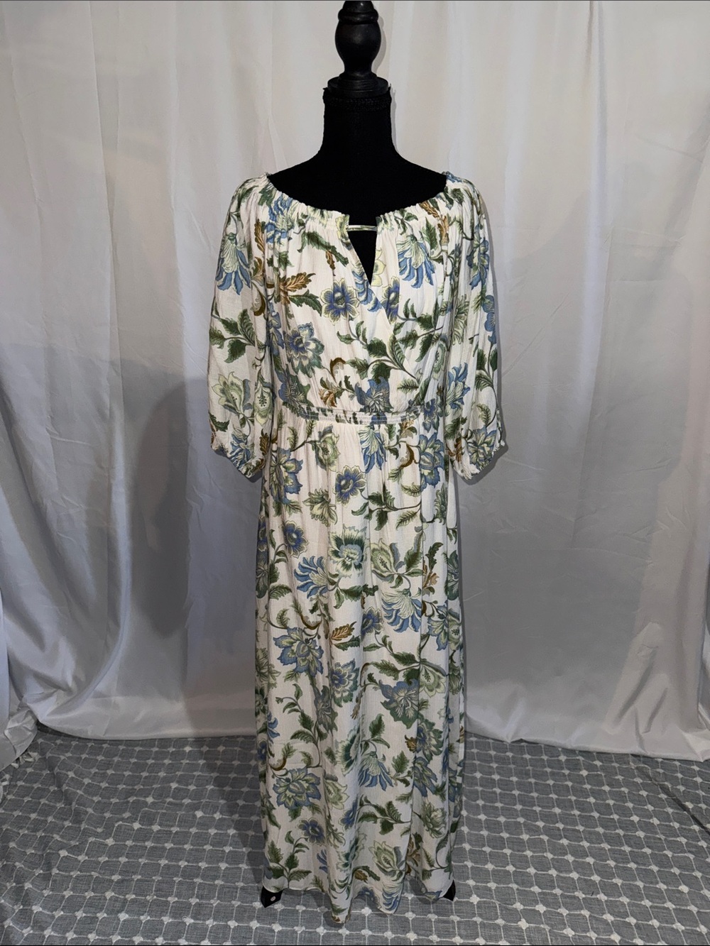 LOFT Floral Off-Shoulder Maxi Dress - Blue & Green